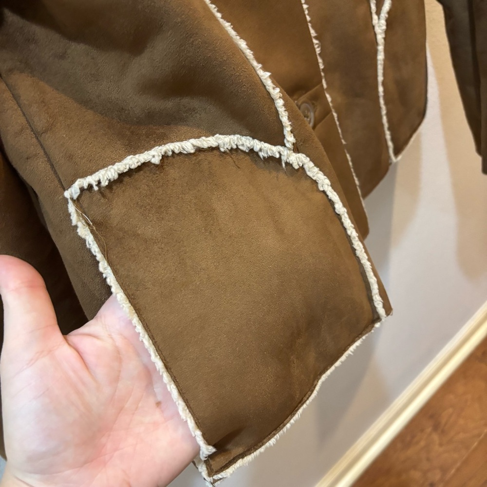 Y2K 2006  Old Navy Faux Suede Sherpa Jacket Women’s Large – Brown / Cream - Picture 11 of 16